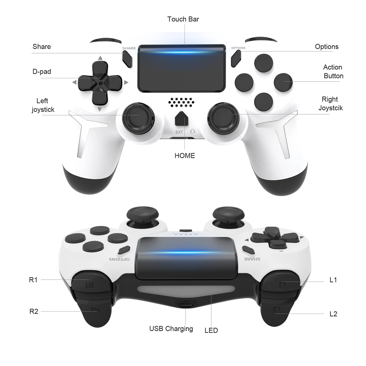 GAMINJA Wireless Bluetooth Gamepad β Dual Vibration & Touchpad for PS4/PS3 & PC Gaming