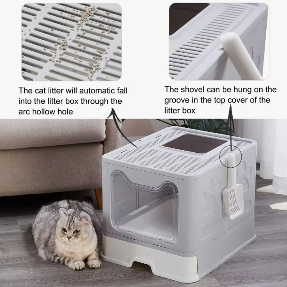 Foldable Cat Litter Box β Drawer-Style Design with Scooper for Easy Waste Management