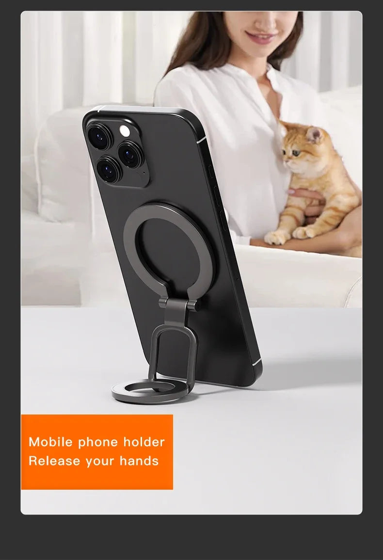 2025 Double-Sided MagSafe Phone Holder β 360Β° Rotating Stand with Strong Magnet & Foldable Finger Grip for iPhone 14β16
