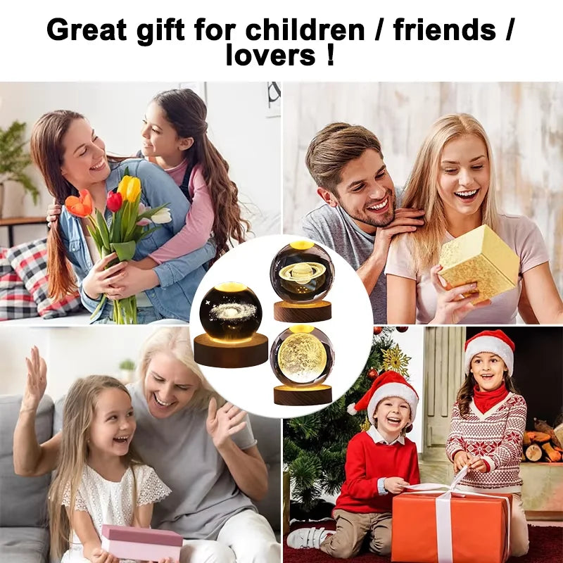 TrevioMart 3D crystal ball night light shown as a gift for children friends and lovers in various joyful moments