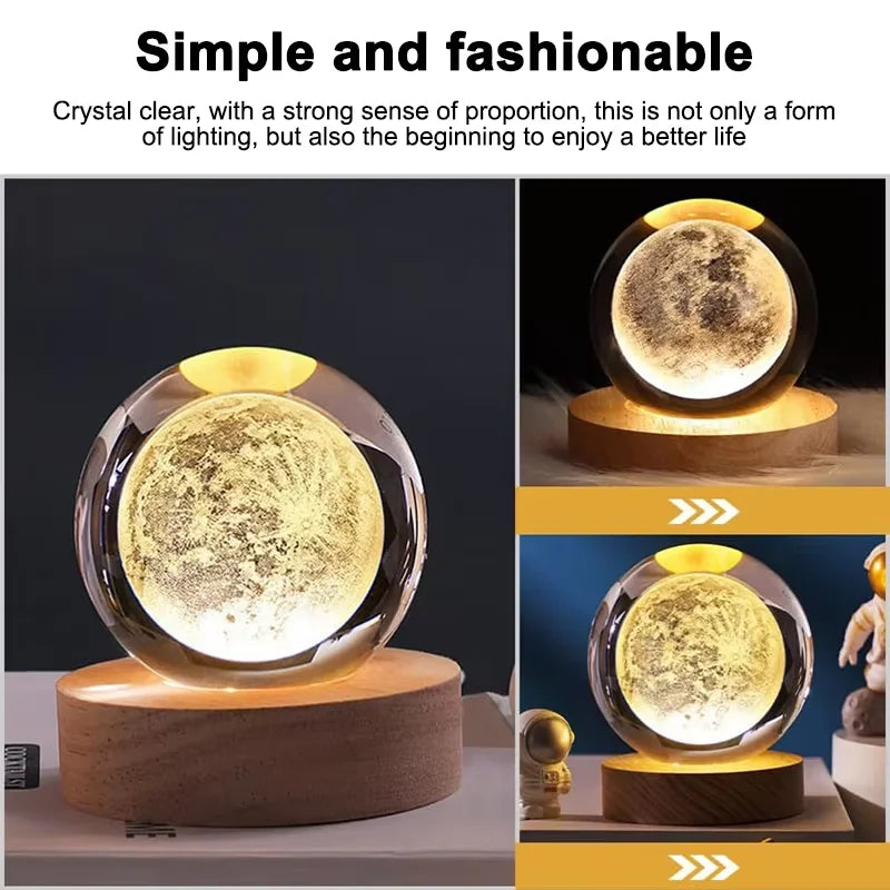 TrevioMart 3D crystal ball night light with wooden base showcasing illuminated moon design