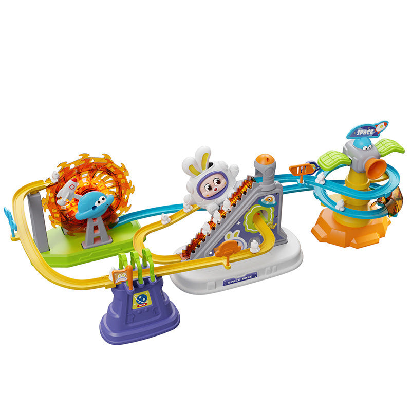 Children’s Space Rabbit Electric Track Toy – Climbing Stairs & Puzzle Slide Playset
