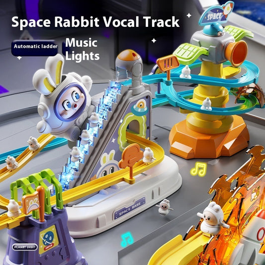 Children’s Space Rabbit Electric Track Toy – Climbing Stairs & Puzzle Slide Playset