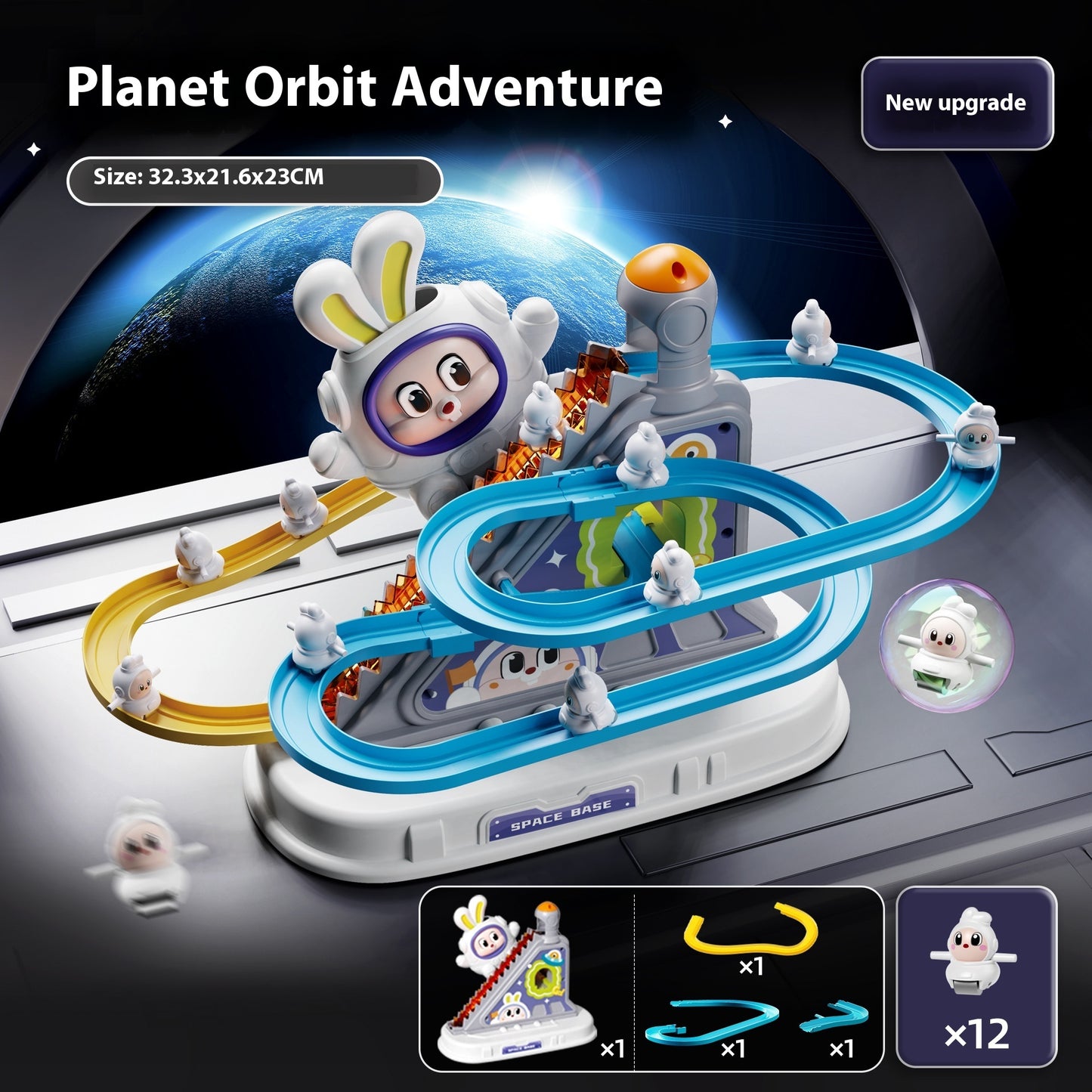 Children’s Space Rabbit Electric Track Toy – Climbing Stairs & Puzzle Slide Playset