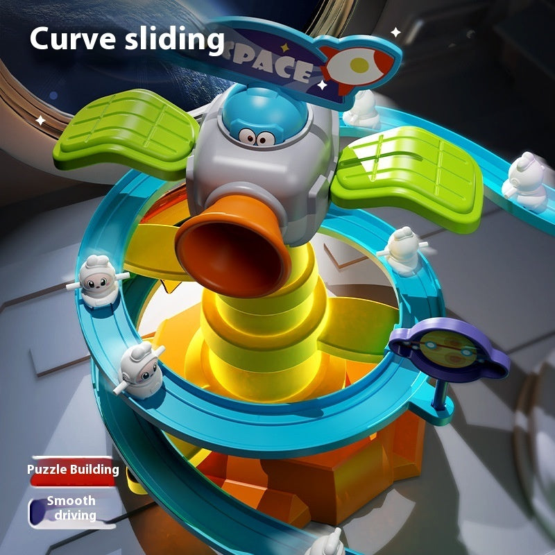 Children’s Space Rabbit Electric Track Toy – Climbing Stairs & Puzzle Slide Playset