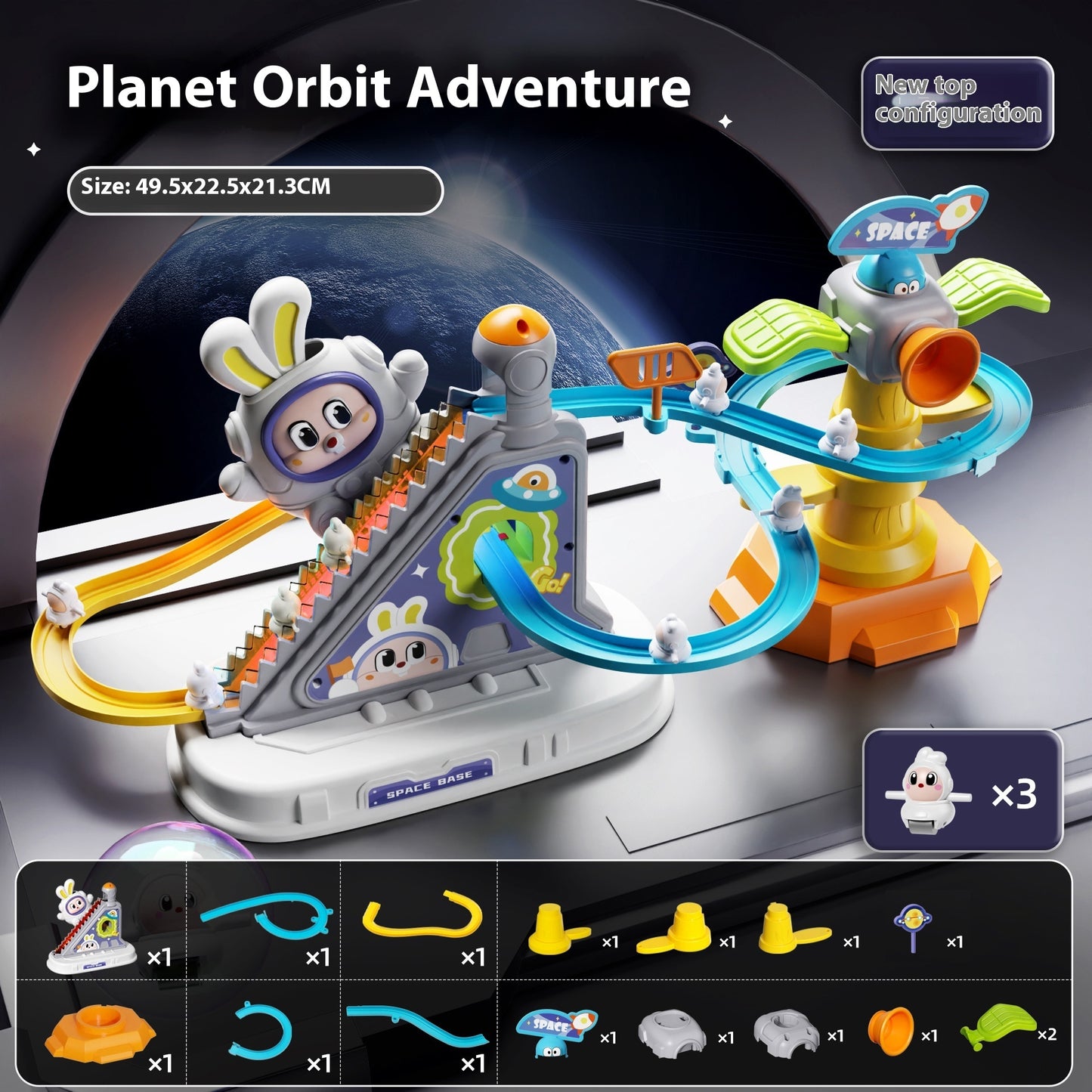 Children’s Space Rabbit Electric Track Toy – Climbing Stairs & Puzzle Slide Playset