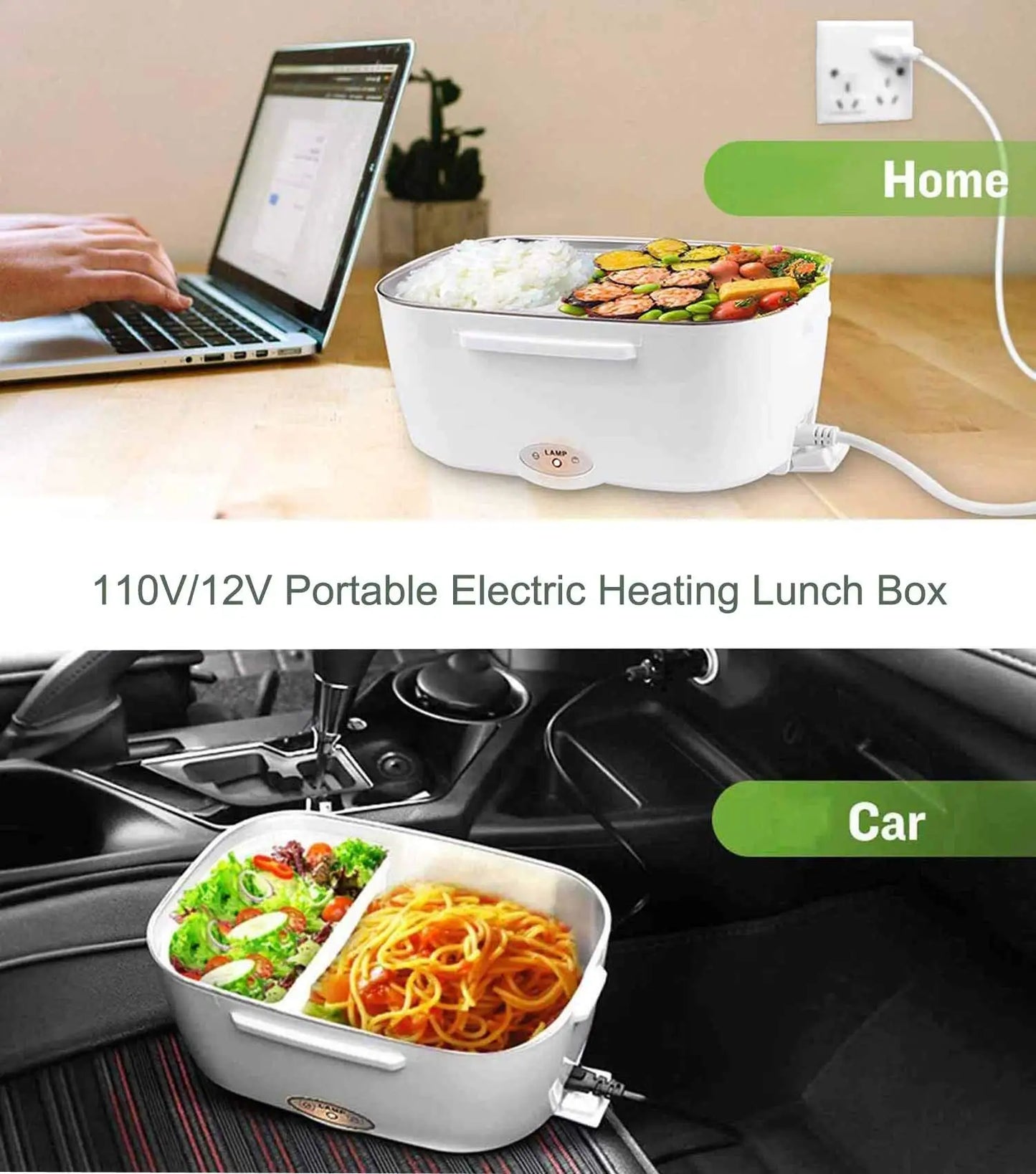 2-in-1 Electric Heating Lunch Box – Portable Bento for Car & Home Use