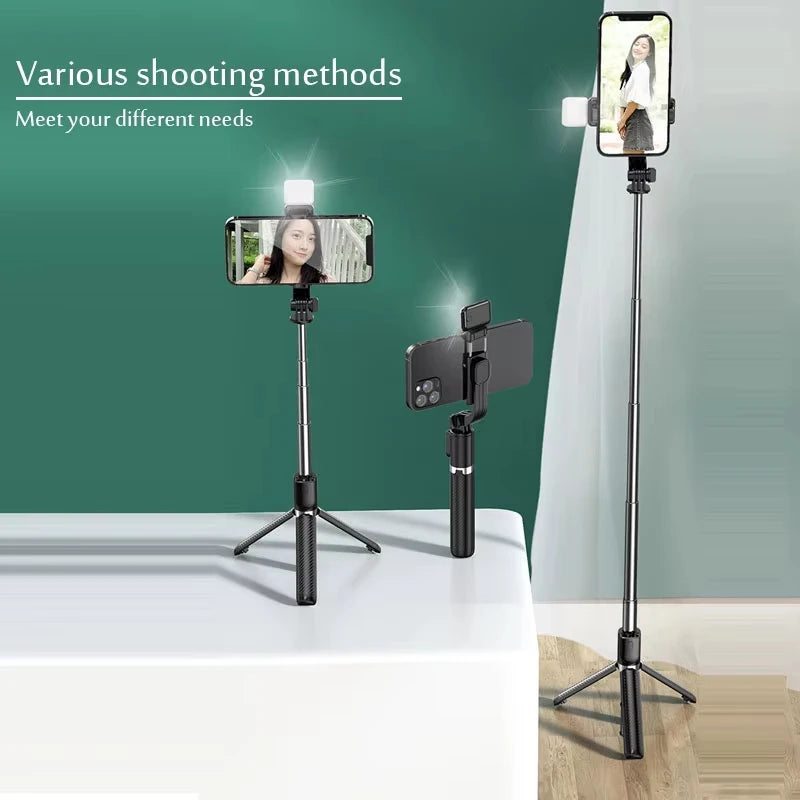 Wireless Bluetooth Selfie Stick Tripod – Phone Holder with Fill Light & Remote Shutter for iPhone, Samsung, Xiaomi