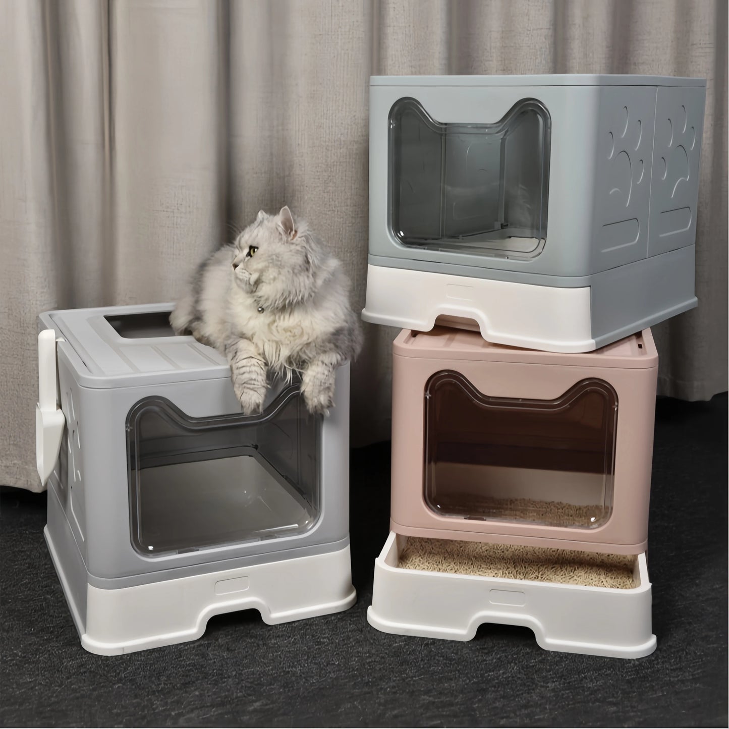 Foldable Cat Litter Box – Drawer-Style Design with Scooper for Easy Waste Management