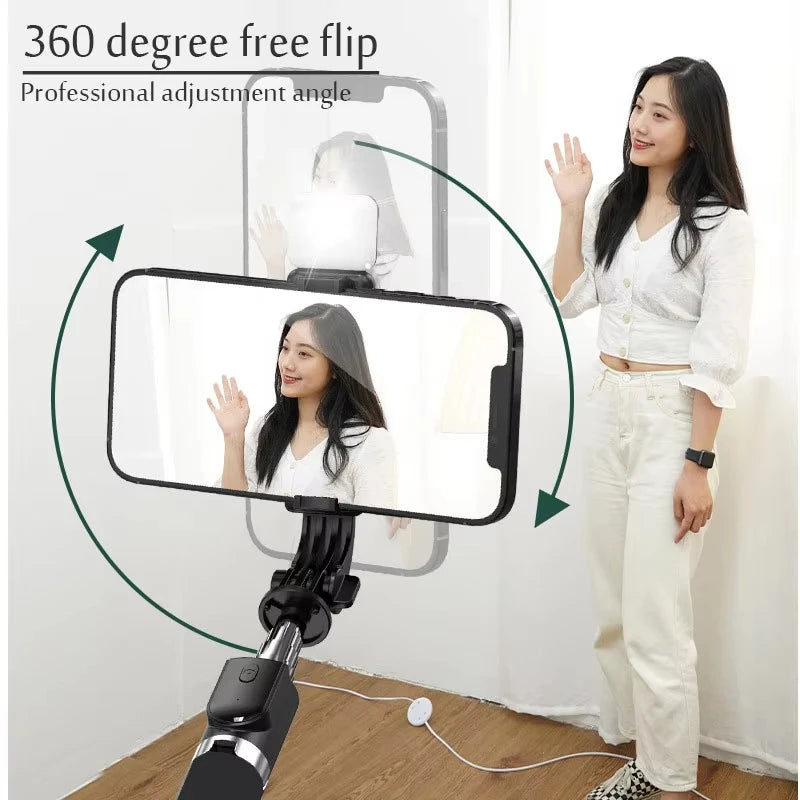 Wireless Bluetooth Selfie Stick Tripod – Phone Holder with Fill Light & Remote Shutter for iPhone, Samsung, Xiaomi