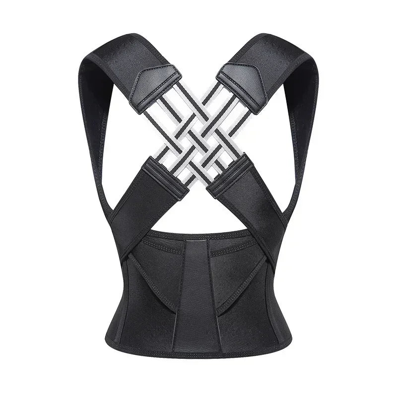 TrevioMart women's back posture brace in black with adjustable straps and supportive design