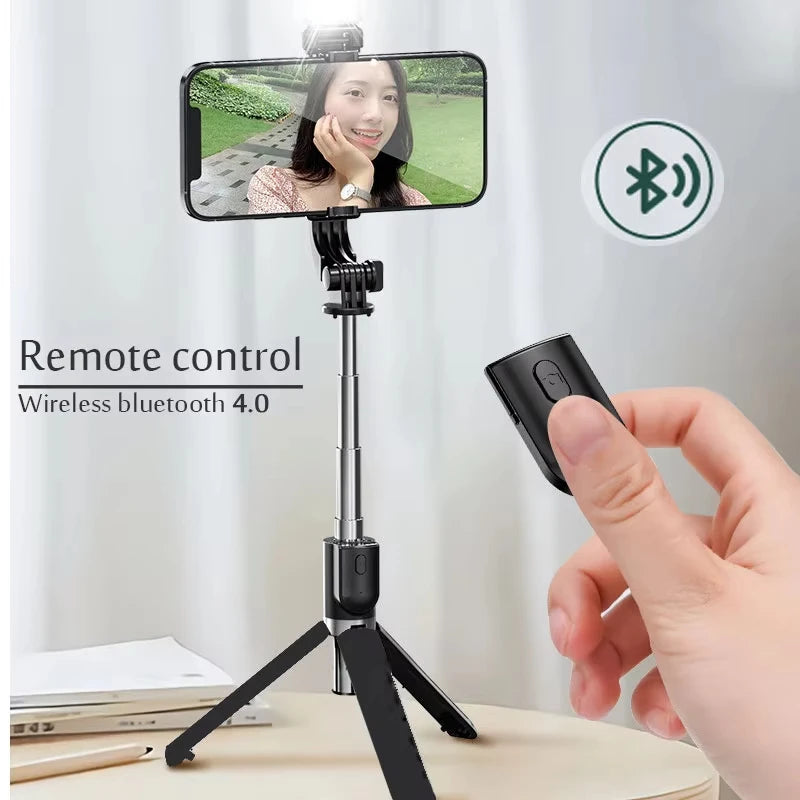 Wireless Bluetooth Selfie Stick Tripod – Phone Holder with Fill Light & Remote Shutter for iPhone, Samsung, Xiaomi