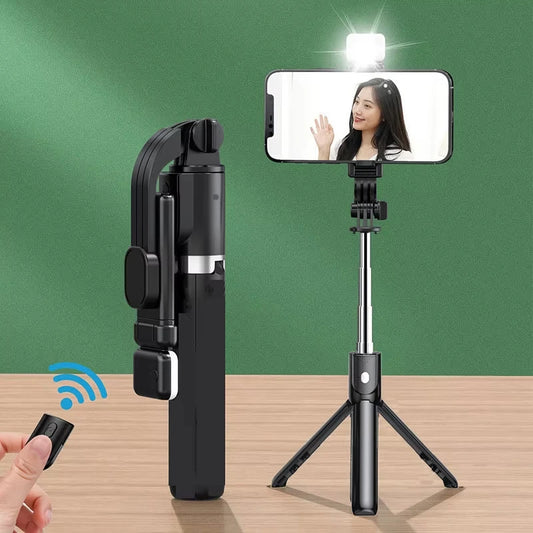 Wireless Bluetooth Selfie Stick Tripod – Phone Holder with Fill Light & Remote Shutter for iPhone, Samsung, Xiaomi