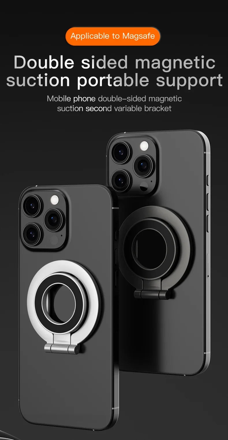 2025 Double-Sided MagSafe Phone Holder – 360° Rotating Stand with Strong Magnet & Foldable Finger Grip for iPhone 14–16