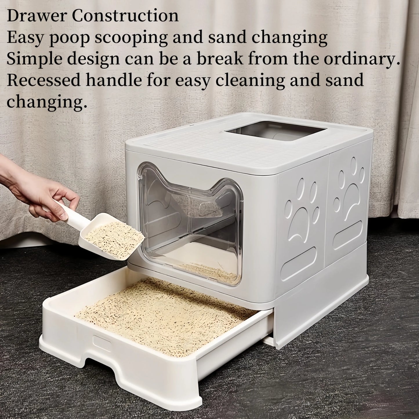 Foldable Cat Litter Box – Drawer-Style Design with Scooper for Easy Waste Management
