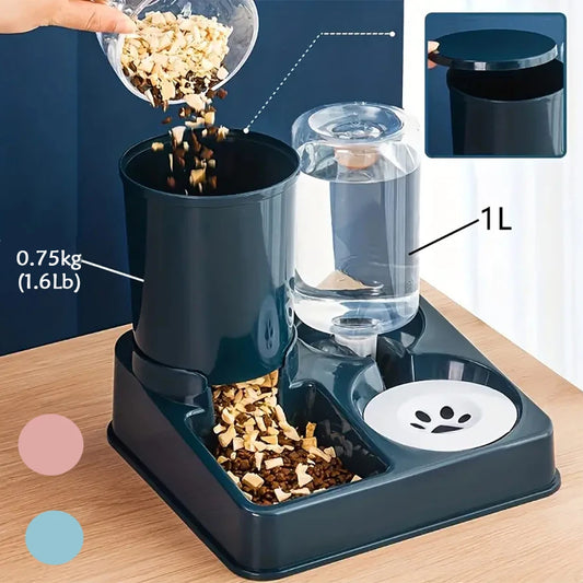2-in-1 Automatic Cat Feeder & Water Dispenser – Tilted Gravity Food Bowl & Waterer Set