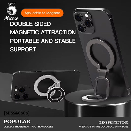 2025 Double-Sided MagSafe Phone Holder – 360° Rotating Stand with Strong Magnet & Foldable Finger Grip for iPhone 14–16