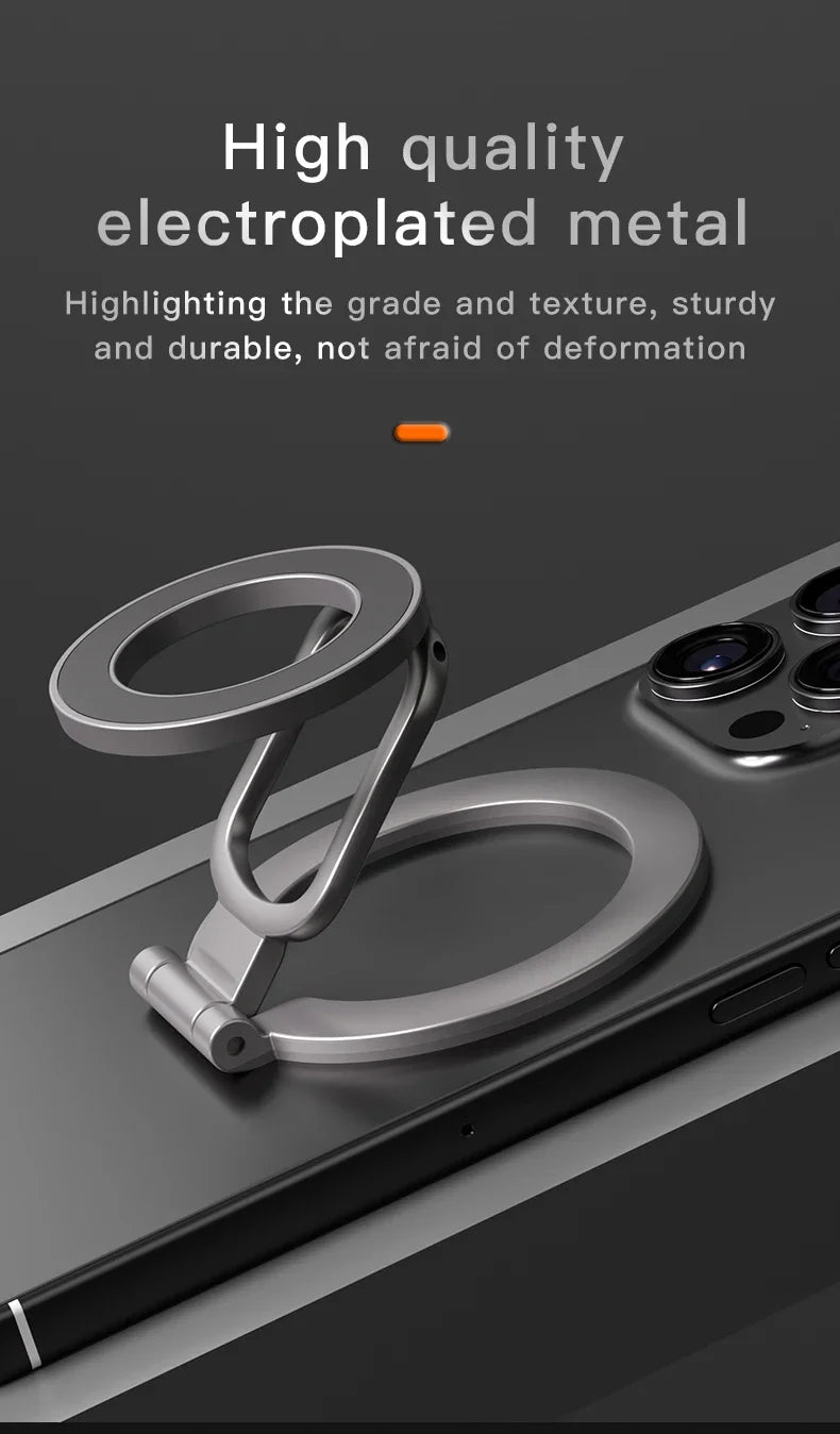 2025 Double-Sided MagSafe Phone Holder – 360° Rotating Stand with Strong Magnet & Foldable Finger Grip for iPhone 14–16