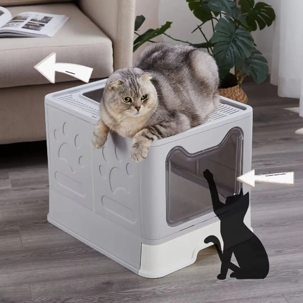 Foldable Cat Litter Box – Drawer-Style Design with Scooper for Easy Waste Management