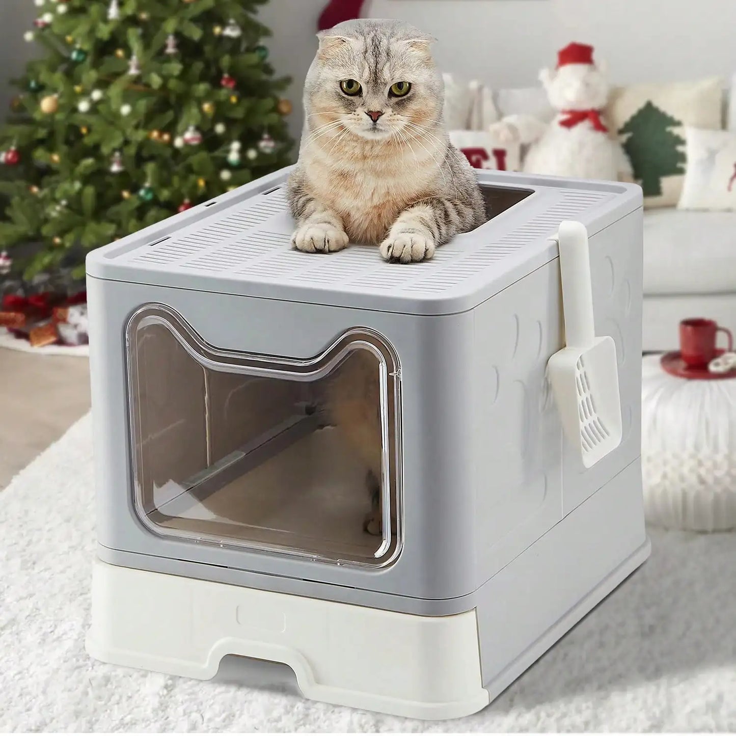 Foldable Cat Litter Box – Drawer-Style Design with Scooper for Easy Waste Management