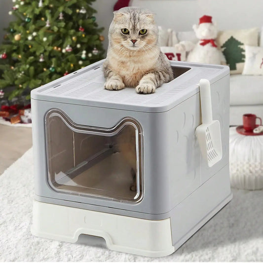 Foldable Cat Litter Box – Drawer-Style Design with Scooper for Easy Waste Management