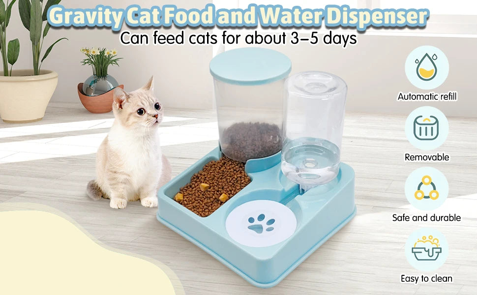 2-in-1 Automatic Cat Feeder & Water Dispenser – Tilted Gravity Food Bowl & Waterer Set