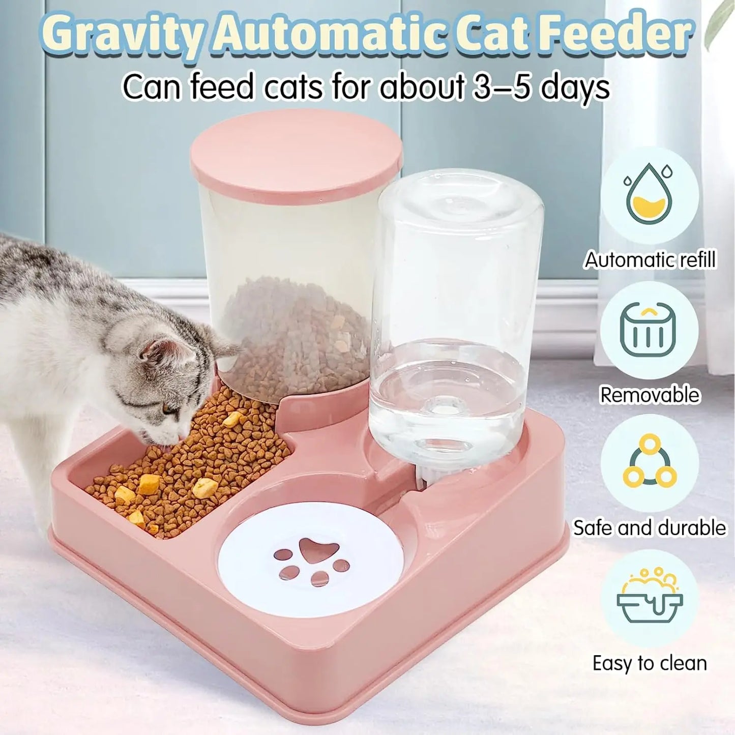 2-in-1 Automatic Cat Feeder & Water Dispenser – Tilted Gravity Food Bowl & Waterer Set