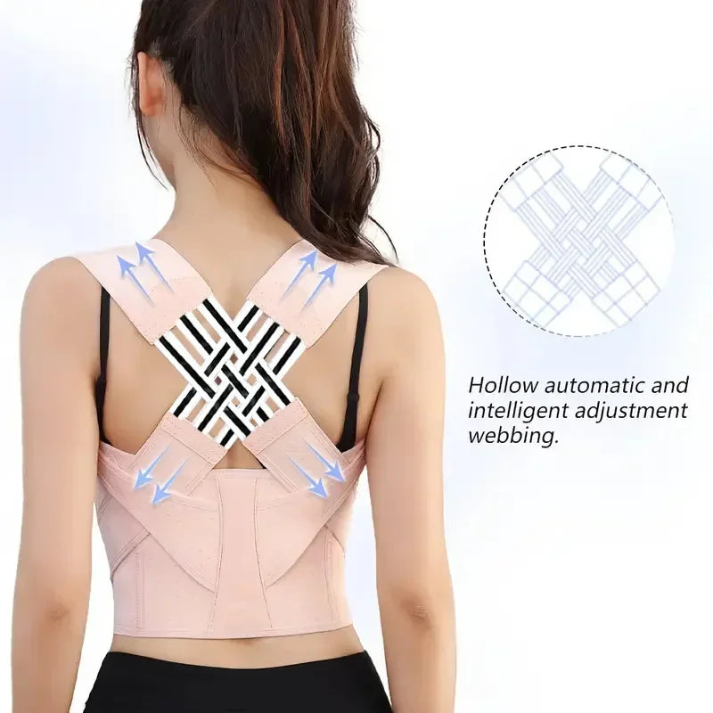 TrevioMart women's back posture brace worn on upper back showing adjustable support straps