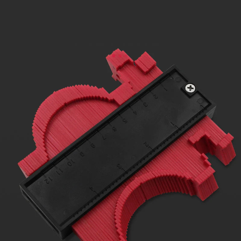 TrevioMart adjustable contour gauge for home improvement with red contour pins and black measurement ruler