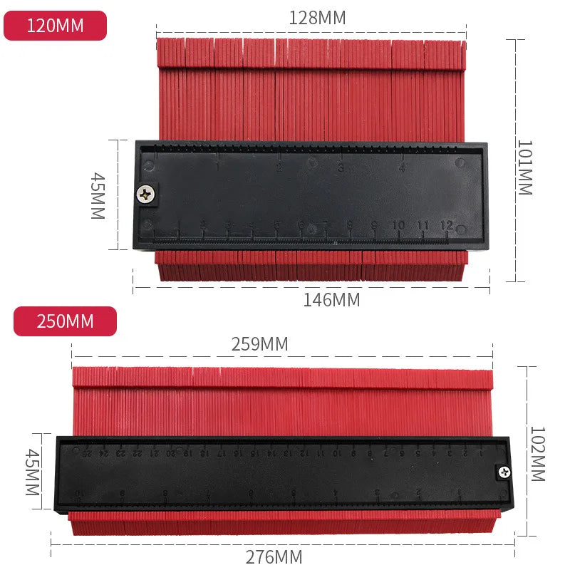 TrevioMart adjustable contour gauge for home improvement in 120mm and 250mm sizes with measurement ruler