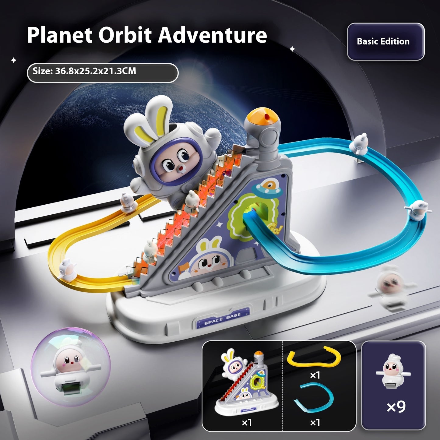 Children’s Space Rabbit Electric Track Toy – Climbing Stairs & Puzzle Slide Playset