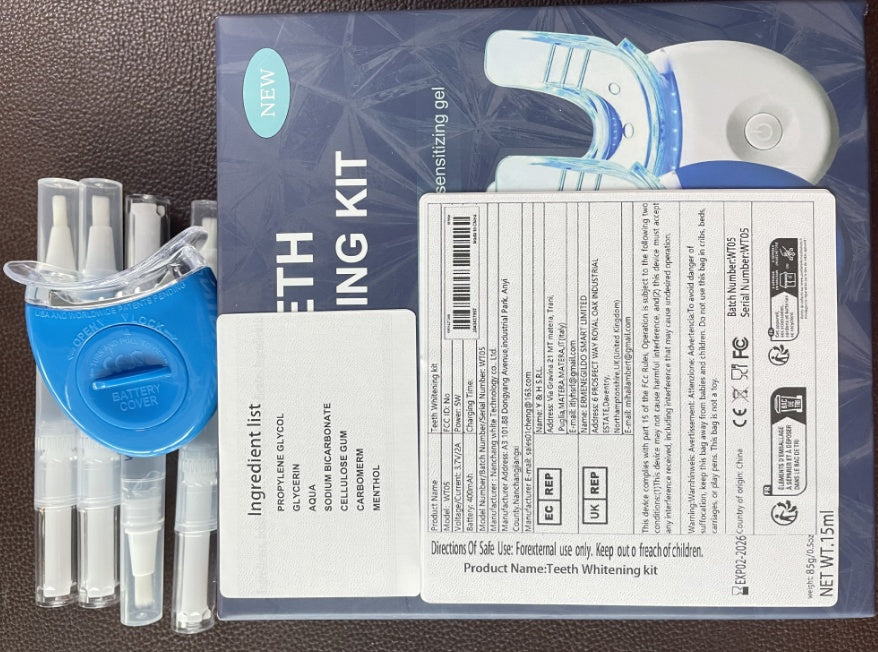 Professional Teeth Whitening Kit – 5X LED Light with Pens & Mouth Tray