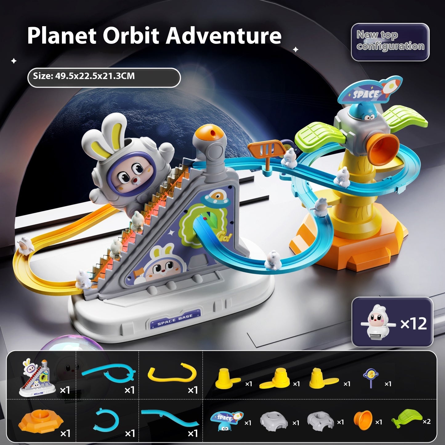 Children’s Space Rabbit Electric Track Toy – Climbing Stairs & Puzzle Slide Playset