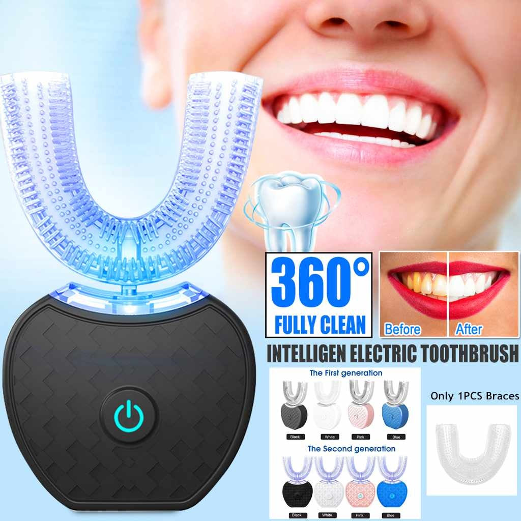 360° Intelligent Electric Toothbrush – U-Type, Blue Light Whitening & USB Rechargeable