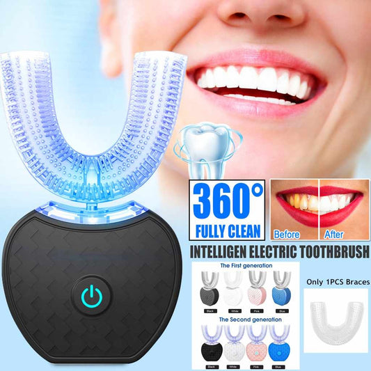 360° Intelligent Electric Toothbrush – U-Type, Blue Light Whitening & USB Rechargeable