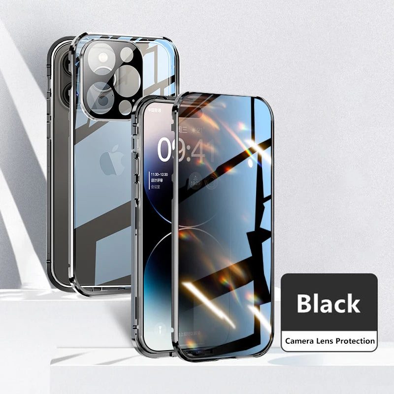 TrevioMart black iPhone privacy glass case with camera lens protection for full phone coverage