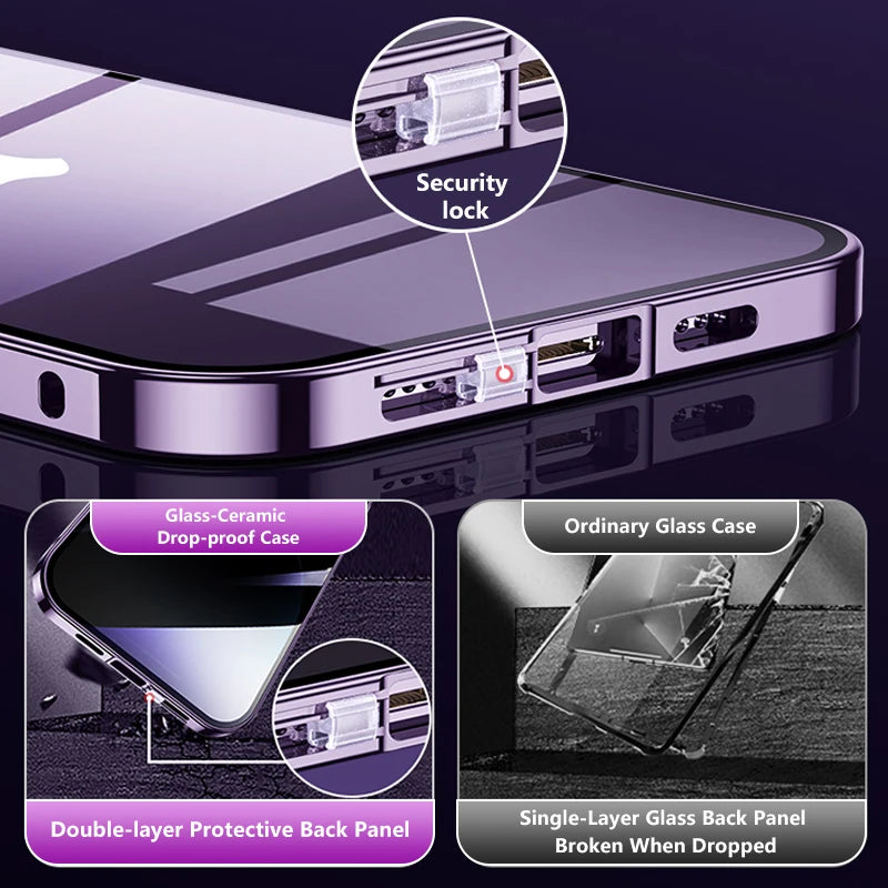 TrevioMart iPhone privacy glass case with security lock and double-layer protective back panel for drop-proof durability