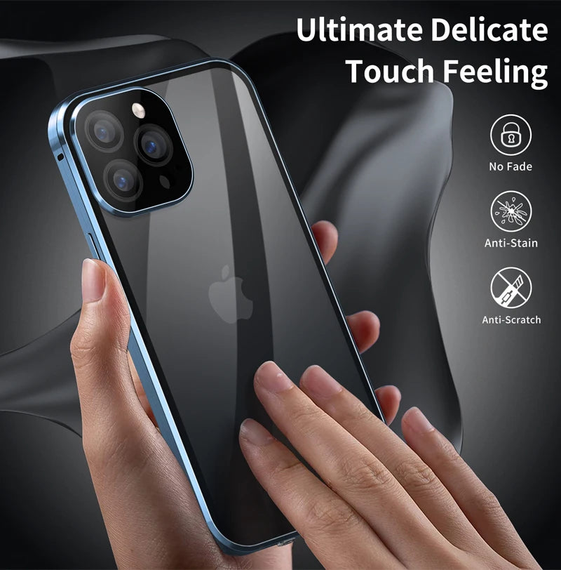 TrevioMart iPhone privacy glass case showing ultimate delicate touch feeling with anti-scratch and anti-stain features
