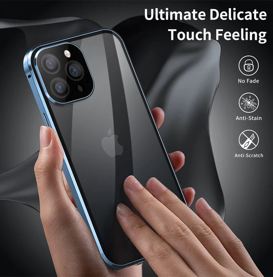 TrevioMart iPhone privacy glass case showing ultimate delicate touch feeling with anti-scratch and anti-stain features
