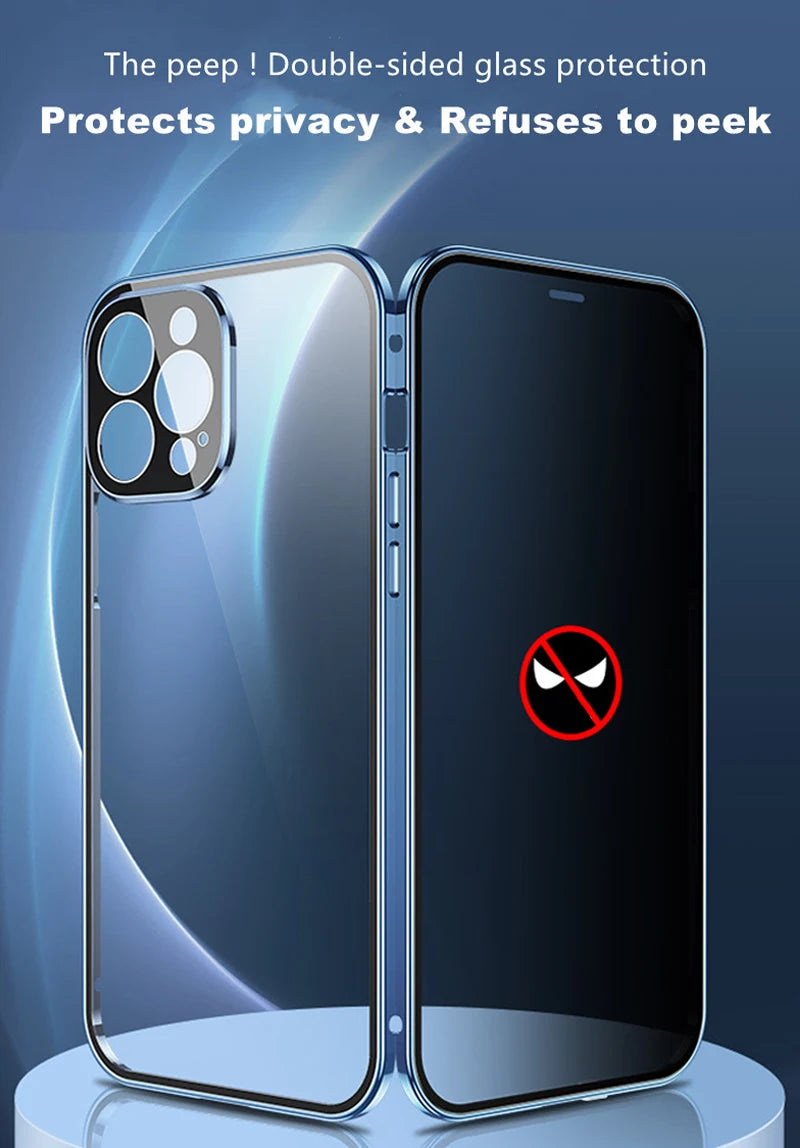 TrevioMart iPhone privacy glass case with double-sided glass protection prevents peeking