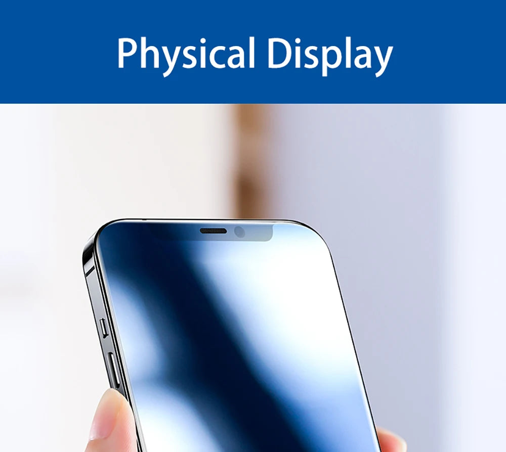 Hand holding iPhone 14 Pro Max with clear screen showcasing privacy screen protector for iPhone 14 Pro Max