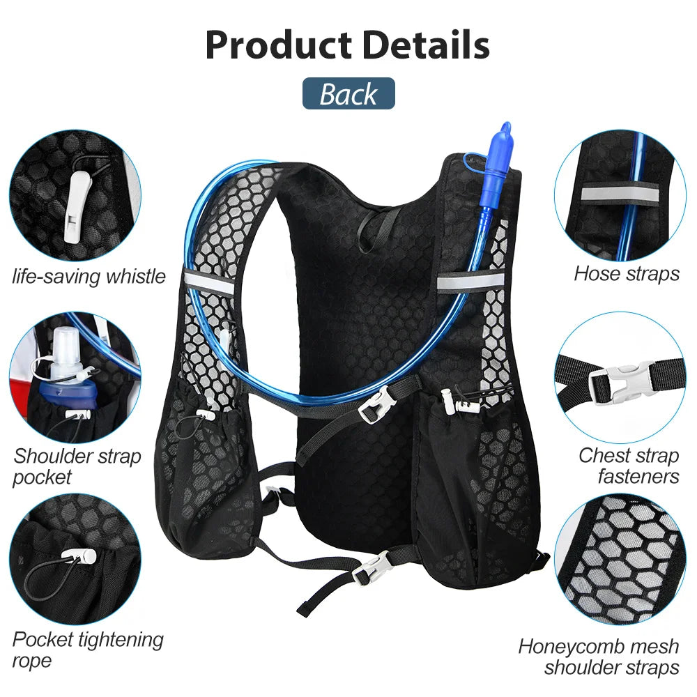 Lightweight hydration vest for running with honeycomb mesh straps and multiple pockets by TrevioMart