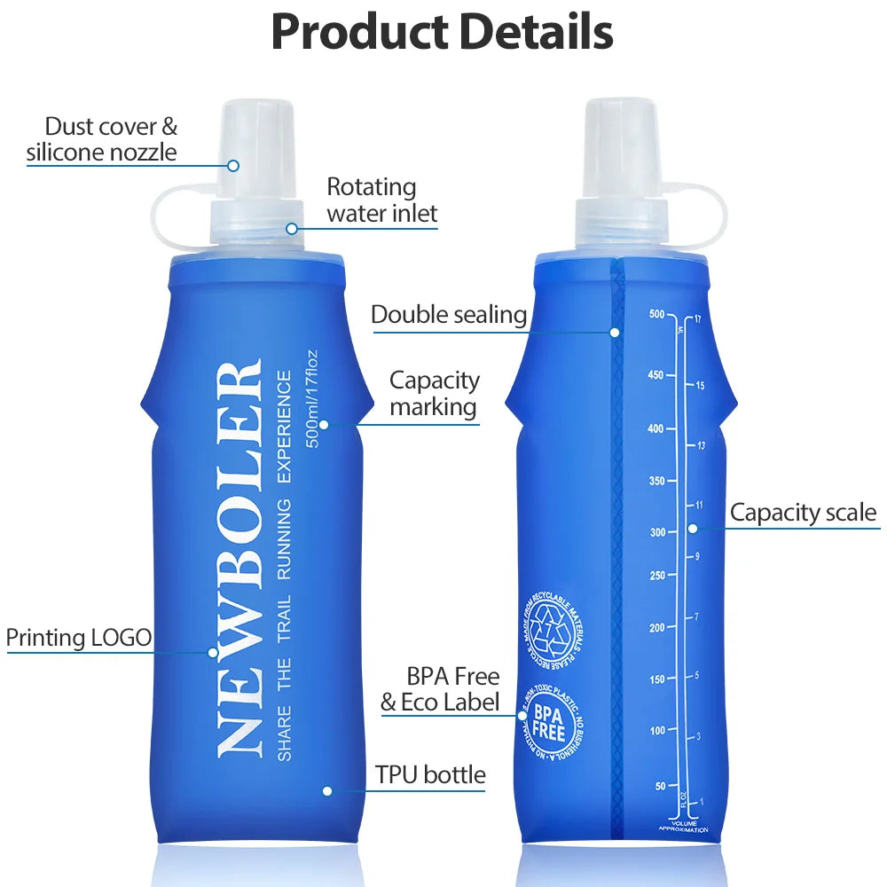 Blue lightweight hydration vest for running TPU bottle with rotating water inlet and double sealing