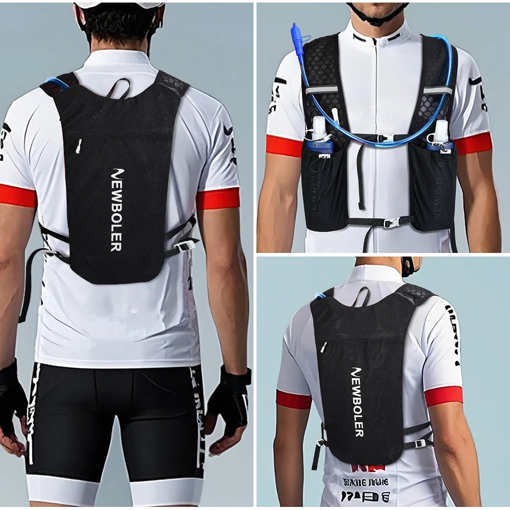Lightweight hydration vest for running with front water bottles and back reservoir by TrevioMart