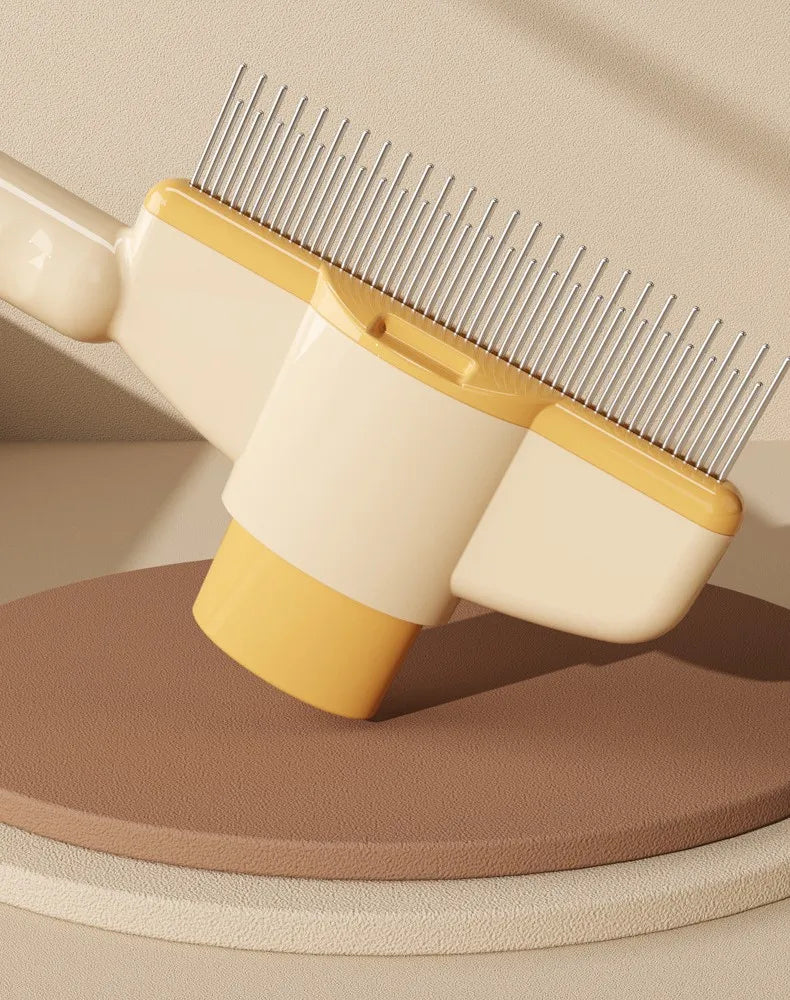 TrevioMart self-cleaning pet grooming brush with fine metal bristles and ergonomic handle