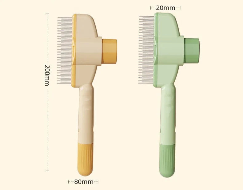 TrevioMart self-cleaning pet grooming brush in beige and green with ergonomic handles and fine metal bristles