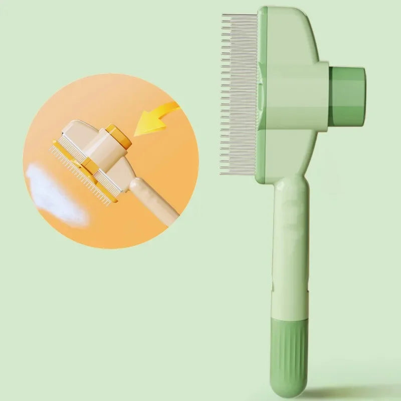 TrevioMart self-cleaning pet grooming brush in green with easy hair removal button