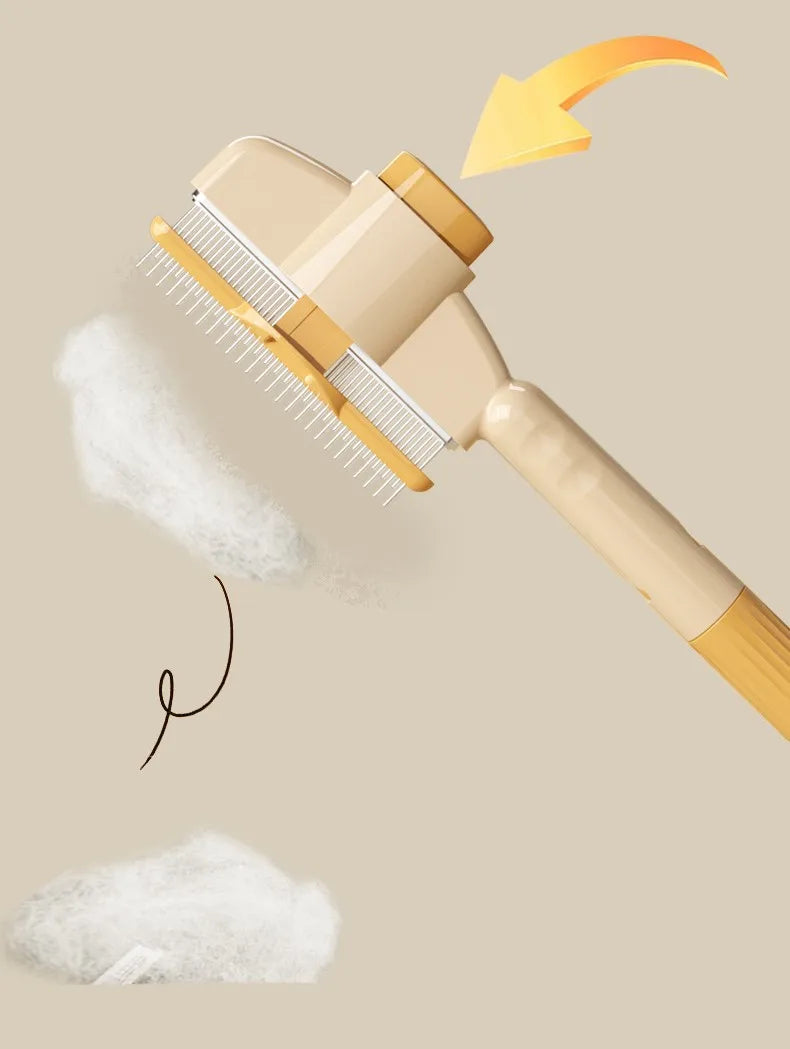 TrevioMart self-cleaning pet grooming brush with beige handle removing loose pet fur easily
