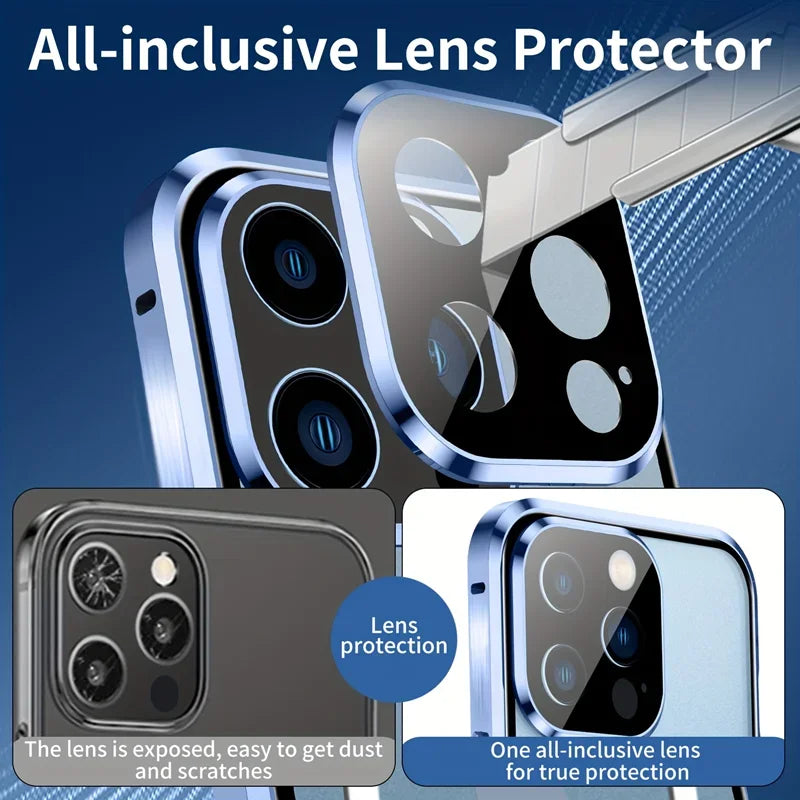 Magnetic privacy case for iPhone Pro Max featuring all-inclusive lens protector to prevent dust and scratches