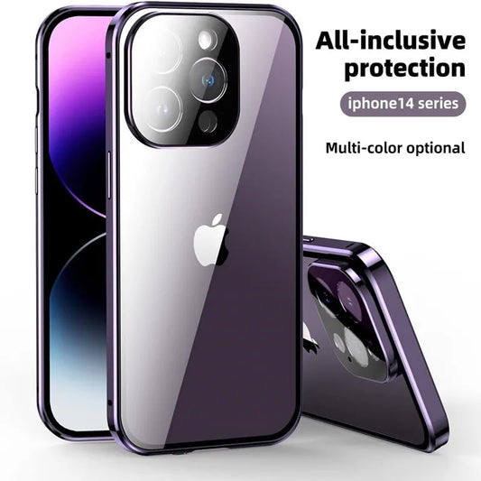 Magnetic privacy case for iPhone Pro Max with all-inclusive protection and purple frame for iPhone 14 series